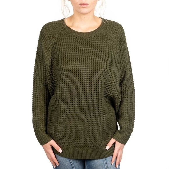 Waffle Knit Sweater - Olive Green - Picture 5 of 6